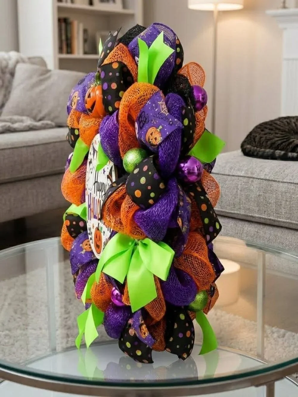 Halloween Wreath for Front Door with Happy Halloween Sign